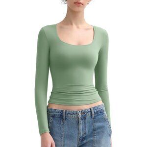 Women Fern Long Sleeve T Shirts Scoop Neck Slim Fit Out Tops Collection